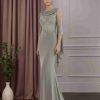Mermaid/Trumpet Scoop Neck 3/4 Length Sleeves Floor-Length Mother of the Bride Dresses with Appliques & Watteau Train