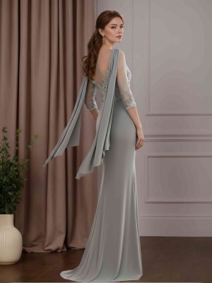 Mermaid/Trumpet Scoop Neck 3/4 Length Sleeves Floor-Length Mother of the Bride Dresses with Appliques & Watteau Train