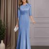 Mermaid/Trumpet Scoop Neck Half Sleeves Floor-Length Mother of the Bride Dresses with Ruched & Bowknot