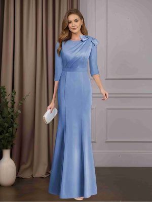 Mermaid/Trumpet Scoop Neck Half Sleeves Floor-Length Mother of the Bride Dresses with Ruched & Bowknot