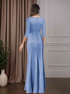 Mermaid/Trumpet Scoop Neck Half Sleeves Floor-Length Mother of the Bride Dresses with Ruched & Bowknot