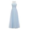 Sleeveless Sky Blue Tulle Bridesmaid Dresses