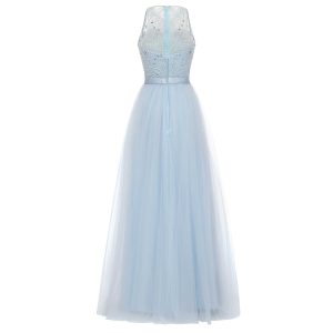 Sleeveless Sky Blue Tulle Bridesmaid Dresses