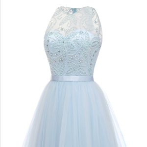 Sleeveless Sky Blue Tulle Bridesmaid Dresses