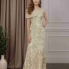 Sheath/Column Asymmetrical Neck Cap Sleeves Floor-Length Mother of the Bride Dresses with Sequins
