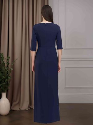 Sheath/Column Asymmetrical Neck Half Sleeves Floor-Length Mother of the Bride Dresses with Ruffles & Split Side