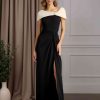 Sheath/Column Asymmetrical Neck Short Sleeves Floor-Length Mother of the Bride Dresses with Ruffles & Split Side