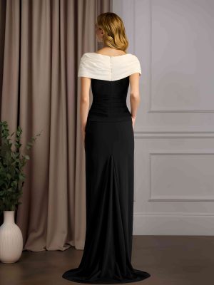 Sheath/Column Asymmetrical Neck Short Sleeves Floor-Length Mother of the Bride Dresses with Ruffles & Split Side