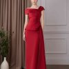 Sheath/Column Asymmetrical neck Cap Sleeves Floor-Length Mother of the Bride Dresses with Ruched