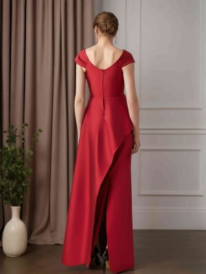 Sheath/Column Asymmetrical neck Cap Sleeves Floor-Length Mother of the Bride Dresses with Ruched