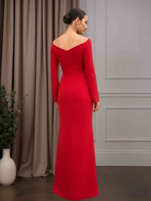 Sheath/Column Boat Neckline Long Sleeves Floor-Length Mother of the Bride Pantsuits with Ruffles, Bowknot & Split Side