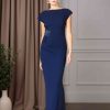 Sheath/Column Boat Neckline Short Sleeves Floor-Length Mother of the Bride Dresses with Beaded