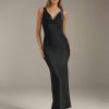 Sheath/Column Cowl Neck Sleeveless Ankle-Length Satin Backless Bridesmaid Dresses