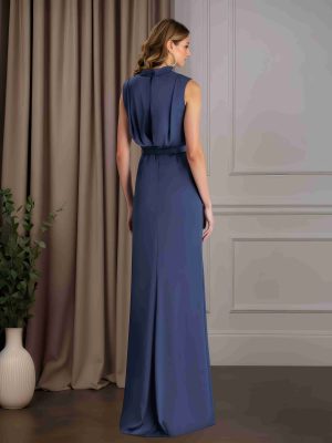 Sheath/Column Jewel Neck Long Sleeves Floor-Length Mother of the Bride Dresses with Ruffles, Bowknot & Split Side