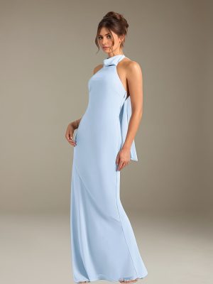 Sheath/Column Jewel Neck Sleeveless Floor-Length Bridesmaid Dresses with Bowknot