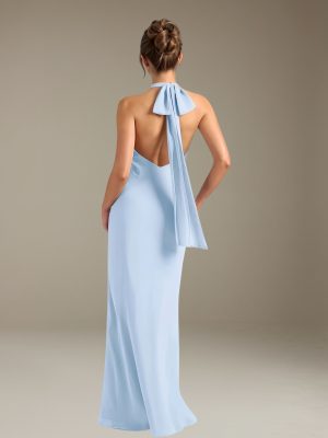 Sheath/Column Jewel Neck Sleeveless Floor-Length Bridesmaid Dresses with Bowknot