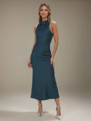 Sheath/Column Jewel Neck Sleeveless Tea-Length Bridesmaid Dresses
