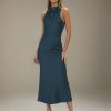 Sheath/Column Jewel Neck Sleeveless Tea-Length Bridesmaid Dresses