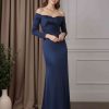 Sheath/Column Off-The-Shoulder 3/4 Length Sleeves Floor-Length Mother of the Bride Dresses with Ruched