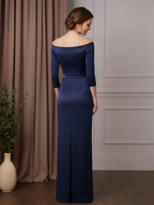 Sheath/Column Off-The-Shoulder 3/4 Length Sleeves Floor-Length Mother of the Bride Dresses with Ruched