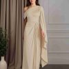 Sheath/Column One-Shoulder Cap Sleeves Floor-Length Mother of the Bride Dresses with Pleats