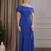 Sheath/Column One-Shoulder Short Sleeves Floor-Length Mother of the Bride Dresses with Split Side