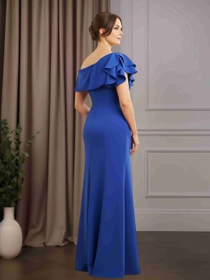 Sheath/Column One-Shoulder Short Sleeves Floor-Length Mother of the Bride Dresses with Split Side