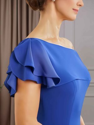 Sheath/Column One-Shoulder Short Sleeves Floor-Length Mother of the Bride Dresses with Split Side