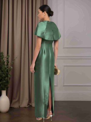 Sheath/Column Round Neck Cap Sleeves Floor-Length Mother of the Bride Dresses with Appliques