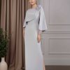 Sheath/Column Round Neck Cap Sleeves Floor-Length Mother of the Bride Dresses with Lace & 3D Flower