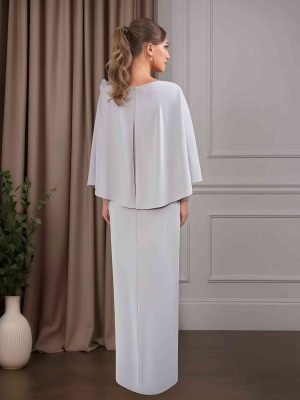 Sheath/Column Round Neck Cap Sleeves Floor-Length Mother of the Bride Dresses with Lace & 3D Flower