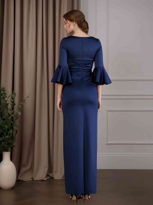 Sheath/Column Round Neck Half Sleeves Ankle-Length Mother of the Bride Dresses with Ruffles