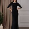 Sheath/Column Round Neck Half Sleeves Floor-Length Mother of the Bride Dresses with 3D Floral Flowers