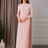 Sheath/Column Round Neck Long Sleeves Floor-Length Mother of the Bride Dresses with Cap Back