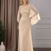 Sheath/Column Scoop Neck Cap Sleeves Floor-Length Mother of the Bride Dresses with Sequins & Ruffles