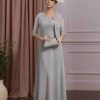 Sheath/Column Scoop Neck Half Sleeves Floor-Length Mother of the Bride Dresses with Jacket & Lace Appliques