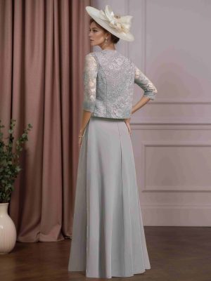 Sheath/Column Scoop Neck Half Sleeves Floor-Length Mother of the Bride Dresses with Jacket & Lace Appliques
