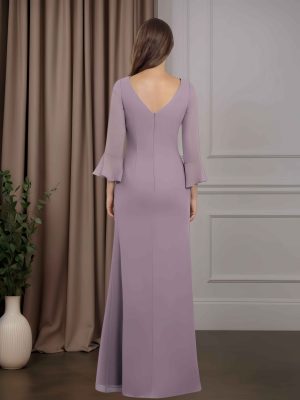 Sheath/Column Scoop Neck Long Sleeves Floor-Length Mother of the Bride Dresses with Ruffles, Appliques & Split Side
