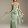 Sheath/Column Strapless Sleeveless Floor-Length Bridesmaid Dresses with Pleated