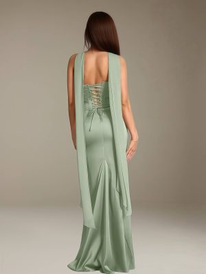 Sheath/Column Strapless Sleeveless Floor-Length Bridesmaid Dresses with Pleated