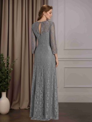 Sheath/Column V-Neck 3/4 Length Sleeves Floor-Length Mother of the Bride Dresses with Ruched & Lace Appliques