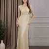 Sheath/Column V-Neck Cap Sleeves Floor-Length Mother of the Bride Dresses with Ruffles & Sequins