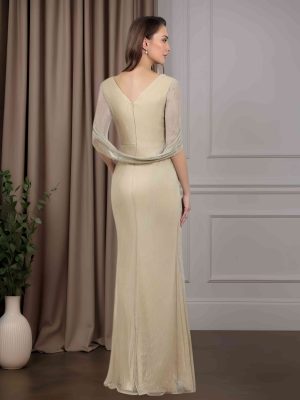 Sheath/Column V-Neck Cap Sleeves Floor-Length Mother of the Bride Dresses with Ruffles & Sequins