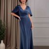 Sheath/Column V-Neck Cap Sleeves Floor-Length Mother of the Bride Dresses with Sequins