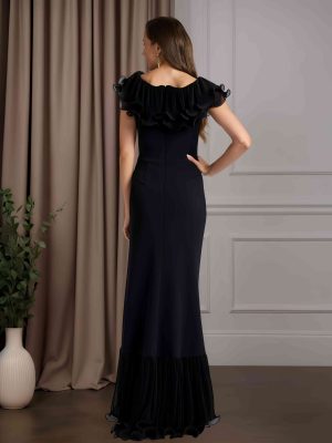 Sheath/Column V-Neck Flutter Sleeves Floor-Length Mother of the Bride Dresses with Ruffles & Split Side