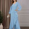 Sheath/Column V-Neck Long Sleeves Asymmetrical Mother of the Bride Dresses with Ruffles