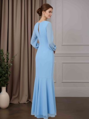 Sheath/Column V-Neck Long Sleeves Asymmetrical Mother of the Bride Dresses with Ruffles