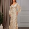 Sheath/Column V-Neck Long Sleeves Floor-Length Mother of the Bride Dresses with Lace Appliques