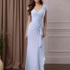 Sheath/Column V-Neck Short Sleeves Floor-Length Mother of the Bride Dresses With Ruffles & Sequins