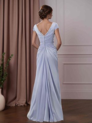 Sheath/Column V-Neck Short Sleeves Floor-Length Mother of the Bride Dresses With Ruffles & Sequins